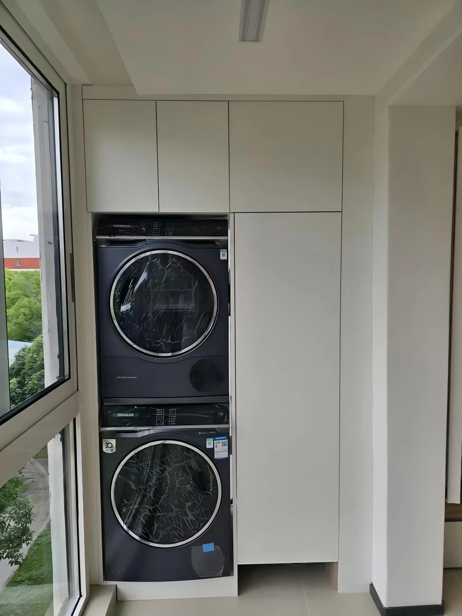 全铝阳台洗衣机高柜实拍-洗烘一体收纳